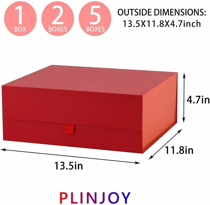 PLINJOY 5 Pcs Large Gift Box 13.5x11.8x4.7 Inches, Red Gift Boxes for Presents with Magnetic Closure Lid, Luxury Gift Box Rectangle Collapsible Boxes for Gift Packaging - Image 4